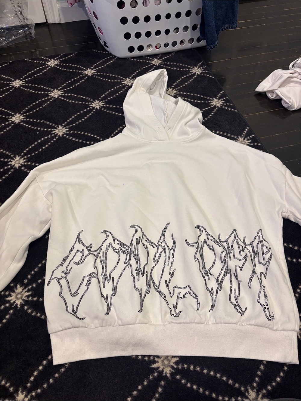 Adika White Hoodie with Black Graphic Stitching